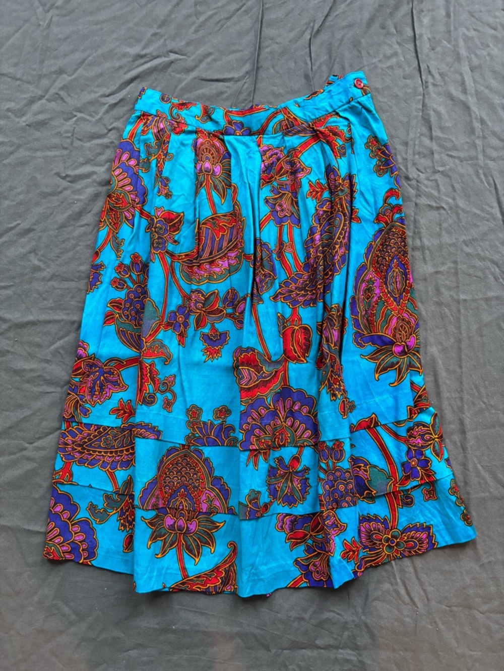 VINTAGE Bright Turquoise Floral Midi Skirt